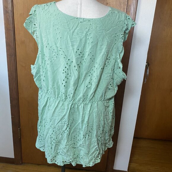 GUC Torrid 4X Green Eyelet Ruffle Sleeve Babydoll Top - Picture 5 of 9
